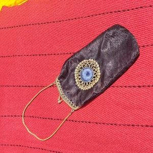 Vintage Antique black Silk Gold Clasp Pouch mini purse Victorian Gothic Goth